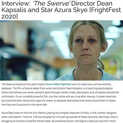 Interview: ‘The Swerve’ Director Dean Kapsalis and Star Azura Skye [FrightFest 2020]